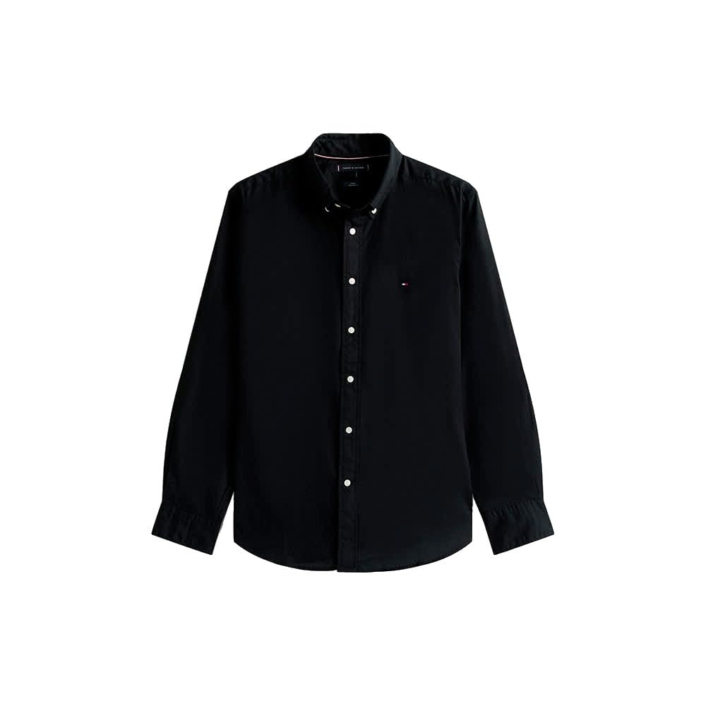 Tommy Hilfiger Męska koszula CORE Flex POPLIN Solid RF MW0MW39988 L/S, czarna, XL, czarny (czarny), XL