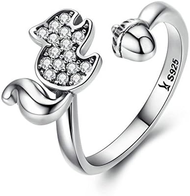 JustM 925 Sterling Silver Sparkling CZ Stones Squirrel and Acorn Cute Ring for Girls Women (8)