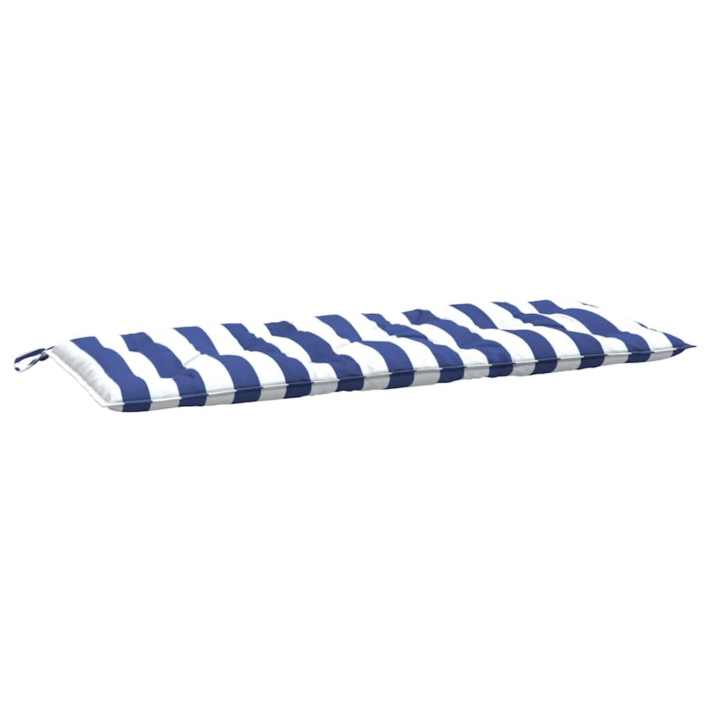 Set 2 Cuscini Panca Giardino Righe Blu Bianche 120x50x7cm | Morbida imbottitura in fibra cava con pratiche corde di fissaggio, perfetti per panca da terrazzo, patio e veranda.
