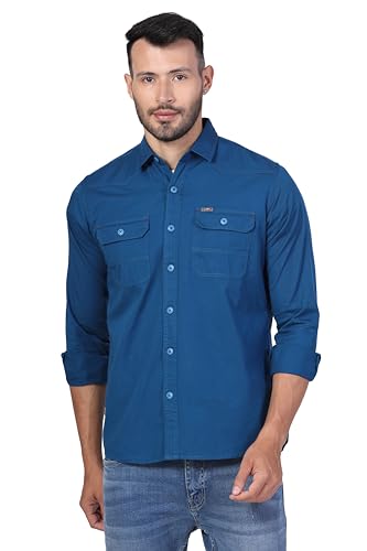 Image of Men's Cotton Twill Utility Shirt | Full Sleeve Button-Down Casual Shirt | Dual Chest Pockets | Comfortable Regular Fit | Everyday Wear