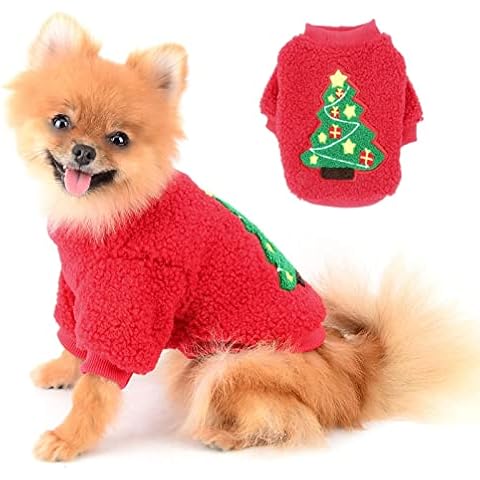 PAIDEFUL Warm Dog Jumper Girls Boys Chihuahua Sweaters Plush Knitwear Christmas Tree Pullover Winter Clothes for Puppy Female Small Pets Cat Autumn Cold Weather Wearing Red M Cover