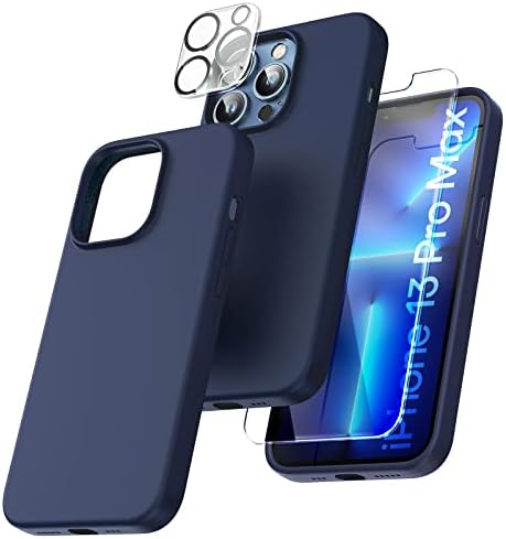 TOCOL 5 in 1 for iPhone 13 Pro Case 6.1", with 2 Pack Tempered Screen Protector + 2 Pack Camera Lens Protector, Liquid Silicone Slim Shockproof Cover [Anti-Scratch] [Drop Protection], Sierra Blue