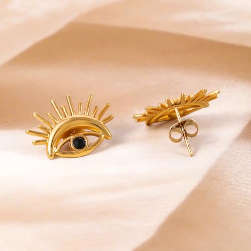 Image of Rubans Gold-Plated Evil Eye Stainless Steel Stud Earrings for Women & Girls | Studs Fashion Western Designer Jewellery Statement Gift