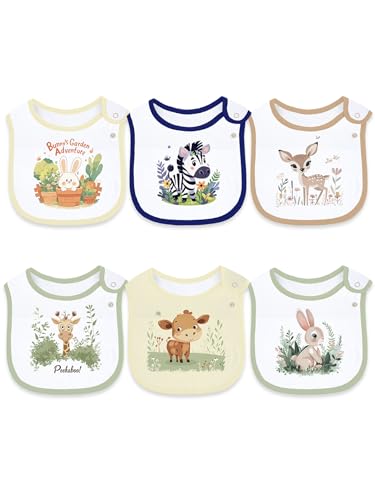Maiwa 6 Pack Baby Bibs for Boys and Girls, Cotton with Waterproof layer, Drool, teeth and Mealtime (MULTI7A)