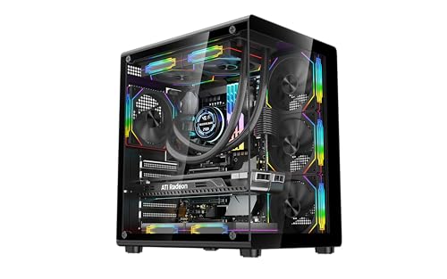 IONZ KZ-900 PC Gaming Case V3- Dual Dynamic Mini Lite M/ATX | Tempered Glass - Full View | includes 4 x 120mm ARGB PWM Infinity Fans (Black)