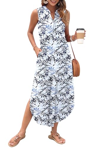 Image of AUSELILY Womens Summer Casual Maxi Dresses 2026 Sleeveless Long Beach Dresses V Neck Loose Sundresses with Side Split Pockets