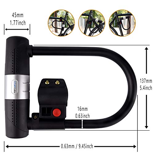 image for CamLabs - U Lock Bike Lock | Key Lock Bike Lock with Anti Theft Cable 