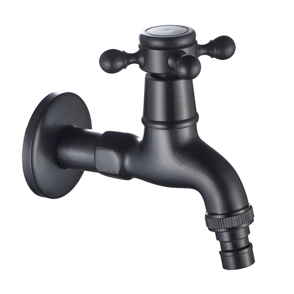 QHQQXN Grifo de Agua de Apertura rápida de Estilo Europeo, Grifo de Lavadora de Bronce Negro frío único montado en la Pared, Grifo de jardín, Cepillo de latón, Aceite, Grifo de Lavadora de Doble Uso