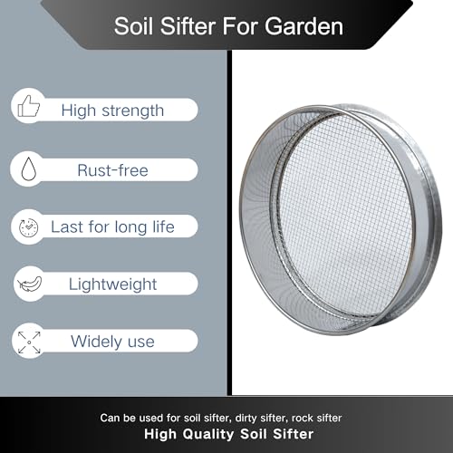 Soil Sifter 12\" (1/4”Mesh Screen)-Sieve for Sand Rocks Dirt Compost - Thumbnail 4