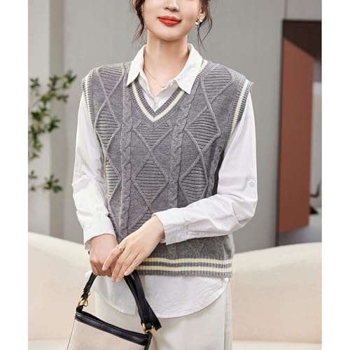 Image of Blostirno Women's V Neck Sweaters Vest Trendy Cable Ribbed Sleeveless Knit Striped Pullover Sweaters Tops