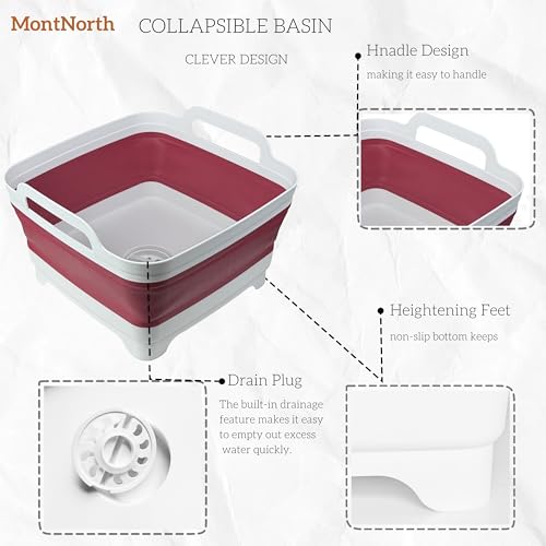 Image of Collapsible Wash Basin 9L, Foldable Dish Tub with Drain Plug, Portable Collapsible Dish Basin, Camping Sink for Washing Dishes, Laundry & Kitchen Use (Viva Magenta)