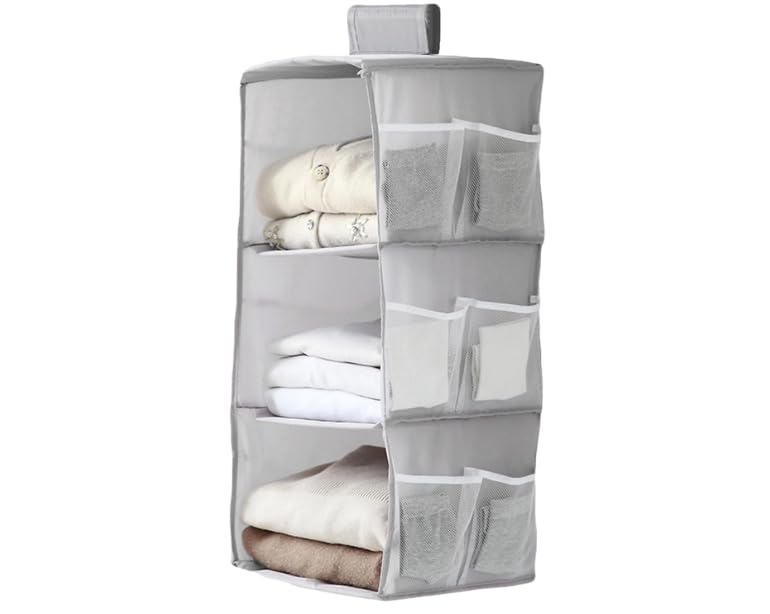 DFsucces 吊り下げ収納 クローゼット 3段式 帽子 衣類収納 使いやすい 水洗い可能 防湿防カビ 折りたたみ 下着 靴下 収納 (グレー, 3段式)