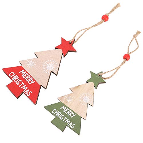 Nikou Christmas Pendant - 2pcs Wooden Christmas Tree Pendant Xmas Snowman Pendant Ornament Home Decoration (Size : Christmas Tree)