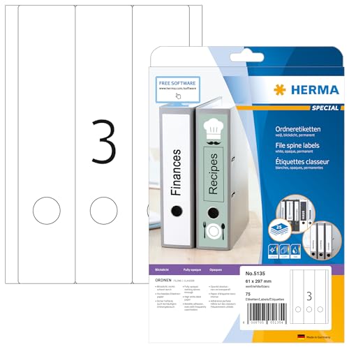 HERMA 5135 Ordnerrücken Etiketten lang breit, 25 Blatt, 61 x...