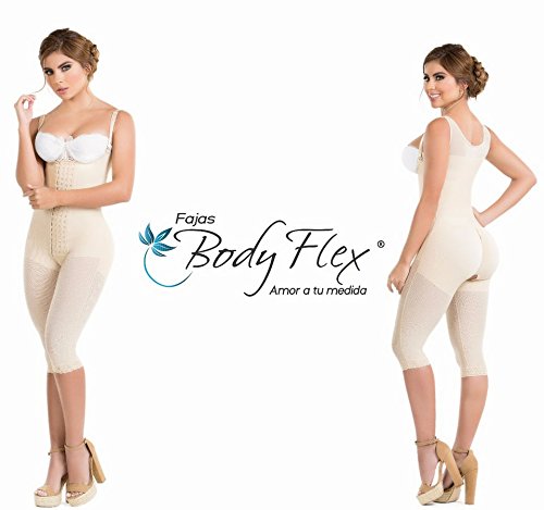 Fajas Colombianas Body Flex Half Covered Back Girdle Post Surgery Compression Garment 4 Hooks Ref 005BEIGE