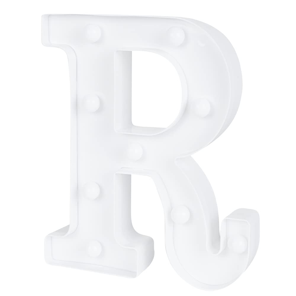 Restaurantware White Led Marquee Letter R Sign, 6.5 x 1.2 x 8.7 In