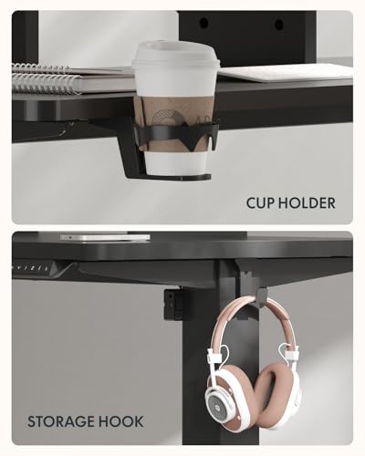 Image of FLEXISPOT EN2 Standing Desk with Monitor Stand Bundle, 48 x 24 Inches One-Piece Electric Height Adjustable Computer Desk with Cup Holder for Home Office, Black