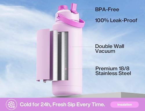 Image of POWCAN 40 oz Insulated Water Bottle with 2-in-1 Straw and Spout Lid, Keep Cold 24H, Leak-Proof, BPA-Free, Double Wall Stainless Steel Water Bottle for Sports, Travel, Gift, School (Heirloom Garden)