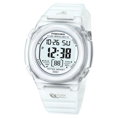 PINDOWS Watches for Women, Digital Sports Watch 50M Waterproof LED Backlight Wrist Watch with Alarm, Stopwatch, and Calendar. Cover