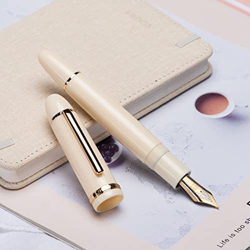 Jinhao X159 Ivory White Acrylic Fountain Pen, Size 8 Fine Nib Gold Trim Classic Design Smooth Writing Pen With Converter #TOP3