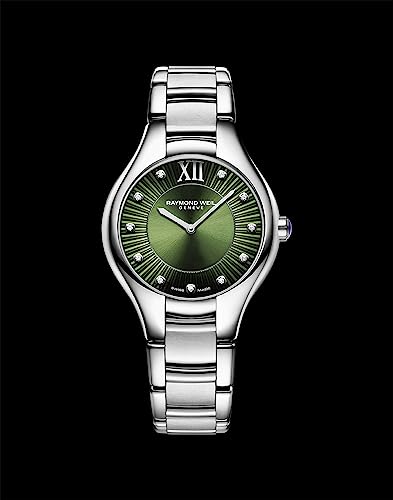 RAYMOND WEIL Noemia Women's Quartz Watch, Green Dial, Roman Numerals with Diamonds, Stainless Steel, 32 mm (Model: 5132-ST-52181)2