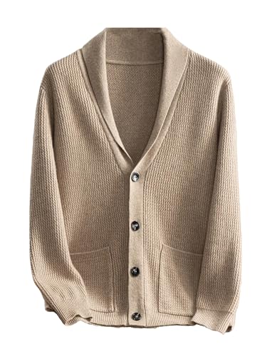 Men Thicken Warm Business Casual V-Neck Single Breasted Solid Cashmere Sweatercoat