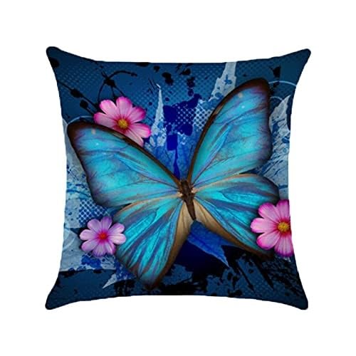 SuKeYuan Blue Butterfly Printed Throw Pillow Covers Square Pillow Case Home Decorative Cushions Accessories for Home Bedroom Living Room