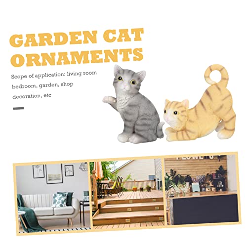 Cat Figurine 2 Pcs Garden Cat Ornament Outdoor Lawn Decor Art Or Lawn Decoration Miniature S Small Resin Animal Figurines Cat Statue Decor Garden Supplies Garden Resin Cat Statue #TOP7