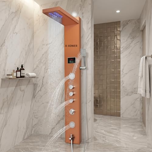 Image of X-xonier 304 Grade Stainless Steel Shower Panel 6 in 1 Shower System Handshower with Waterfall Outlet Tub Spout Body Massage Spray With Hot &cold Mixer