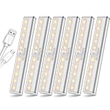 Motion Sensor Lights Indoor LED Closet Light Rechargeable Under Cabinet Lighting, Perfect for Kitchen Stairs Counter Gun Safe, Warm 6 Pack