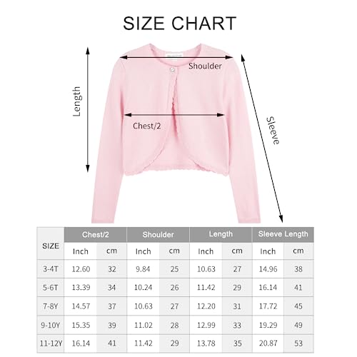Trendstitch Girls' Long Sleeve Sparkle Bolero Cardigan Kids Button Closure Knitted Shrug Cropped Sweaters Tops,Light Pink,5/6 #TOP5