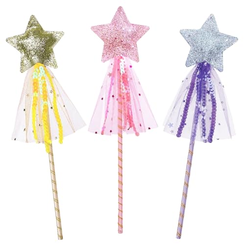 MbsaAO Fairy Wand - 3Pcs Princess Wand Costume Role for Little Girls Kids - Magic Star Wands for Halloween Birthday Halloween Christmas Party
