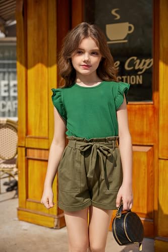 Image of Flypigs Girls T Shirts Ruffle Shrit Plain Blank Tank Tops Short Sleeve Cotton Tshirts Basic Blouse 3T-10Years