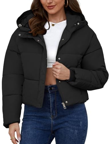 Arssm Womens Hooded Quilted Puffer Jacket Winter Warm Padded Coats Long Sleeve Puffy Bubble Coat with Hood