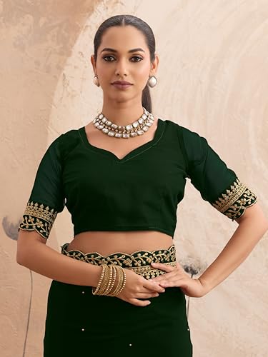 Image of Women's Georgette Embroidery Border Beads work Saree with Blouse Piece