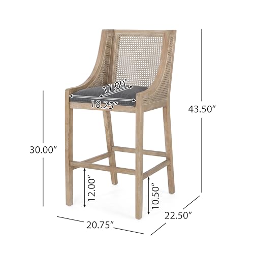 Merax 30" Fabric Upholstered Wood and Cane Barstools with Backrest,Set of 2,French Country Counter Stools Chair by Merax - Used condition - Image 2