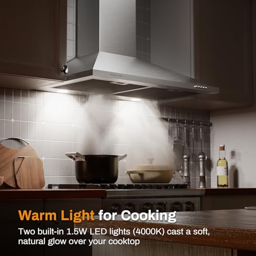 Image of 30 Inch Wall Mount Range Hood Stainless Steel Ducted /Ductless Convertible Kitchen Exhaust Hood with 450 CFM Motor, 3 Speed Fan, LED Lighting and Dishwasher Safe Filters