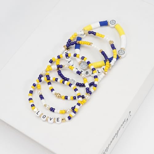 Image of Football Baseball Soccer Beaded Bracelets for Women Stackable Game Day Sports Theme Bracelet