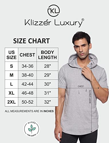 Klizzer Luxury Hoodie For Men - 100% Cotton Short Sleeve Hooded T-Shirts - Lightweight Cool Muscle Tees Pullover, Grey - Xl #TOP5
