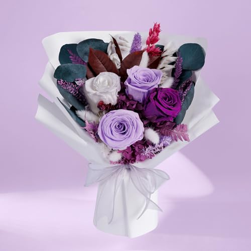 Bonsion BS-BQ-1 Preserved Flowers Bouquets, Purple Flowers, Flowers For Delivery Prime, Natural Real Long Lasting Roses And Flowers thumb #1