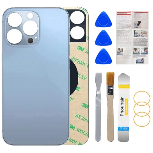 Phoupair OEM Rear Back Glass Replacement for iPhone 13 Pro Max 6.7 Inches with Professional Repair Tool Kit (Sierra Blue)