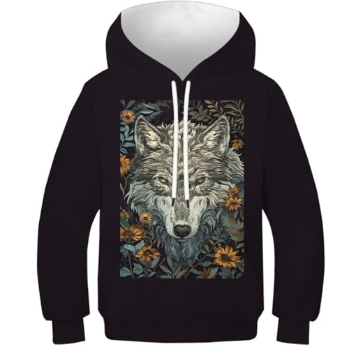 Sweat à capuche imprimé 3D enfants animaux pull sport à poches