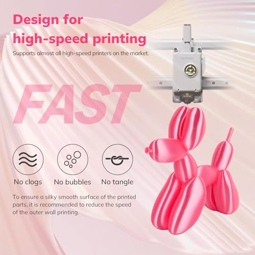 Image of AMOLEN Silk PLA 3D Printer Filament, Shiny Silk Pink PLA Filament 1.75mm, High Speed 3D Printing PLA Filament for Most 3D Printer, 1kg Spool(2.2lbs)