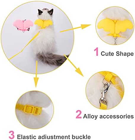 Molain 2 Pcs Rabbit Harness and Leash, Adjustable Bunny Harness, Kitten Vest Harness and Leash Set, Cute Wings Pet Harness Leash Set for Bunny Puppy Kitten Ferret and Other Small Animals(Yellow+Pink)