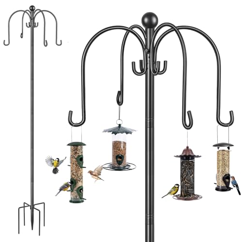 Bird Feeder Pole, 223cm Extra Tall Bird Feeders Hanging Station Feeding Stand Hanger Free Standing Heavy Duty Double Shepherds Hooks Crook, 1 Pack