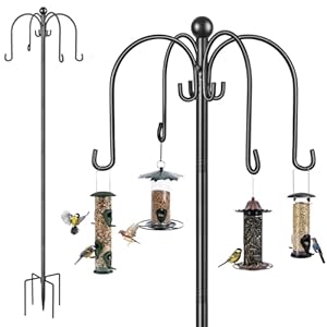 Bird Feeder Pole, 223cm Extra Tall Bird Feeders Hanging Station Feeding Stand Hanger Free Standing Double Shepherds Hooks Crook, 1 Pack