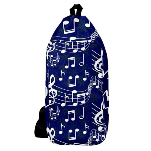 Sac à dos à bandoulière bleu avec notes de musique pour homme et femme 16x36.5cm