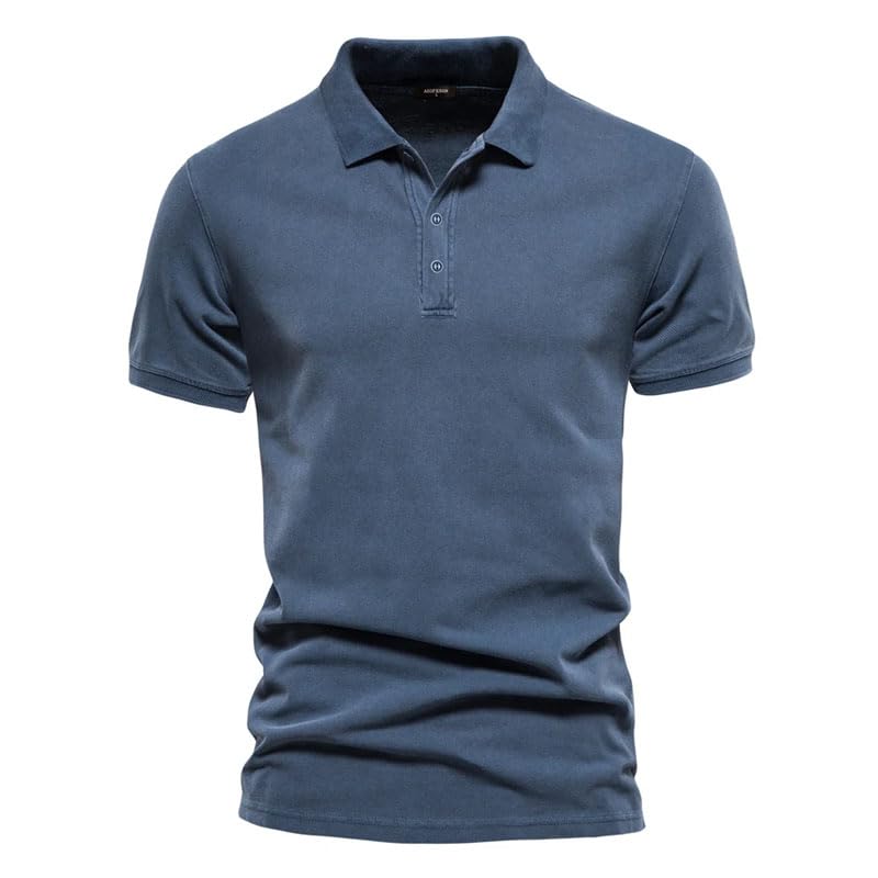 Men's Cotton Solid Polo Shirts Casual Short Sleeve Turndown Shirt Tops3