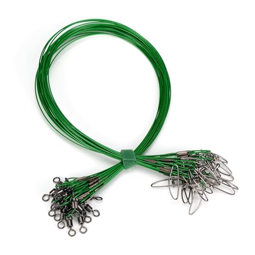 Bas de ligne de pêche extra longs de 51cm en nylon vert avec émerillons | Lot de 25