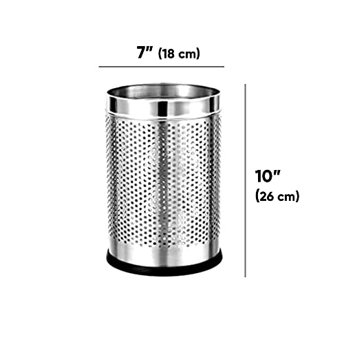 Image of Stainless Steel 6 Litre Open Perforated Dustbin Without Lid | Garbage Bin For Home, Bedroom, Rooms, Office, Kitchen, Washroom, Bathroom Small - 7 inch X 10 inch